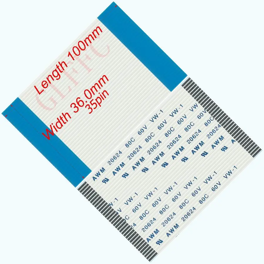 35pin 1.0Pitch 100มม.-3000มม.-ประเภทสายแบนแบบยืดหยุ่น FFC Awm 20624 ROHS สำหรับ TTL LCD DVD คอมพิวเตอร์