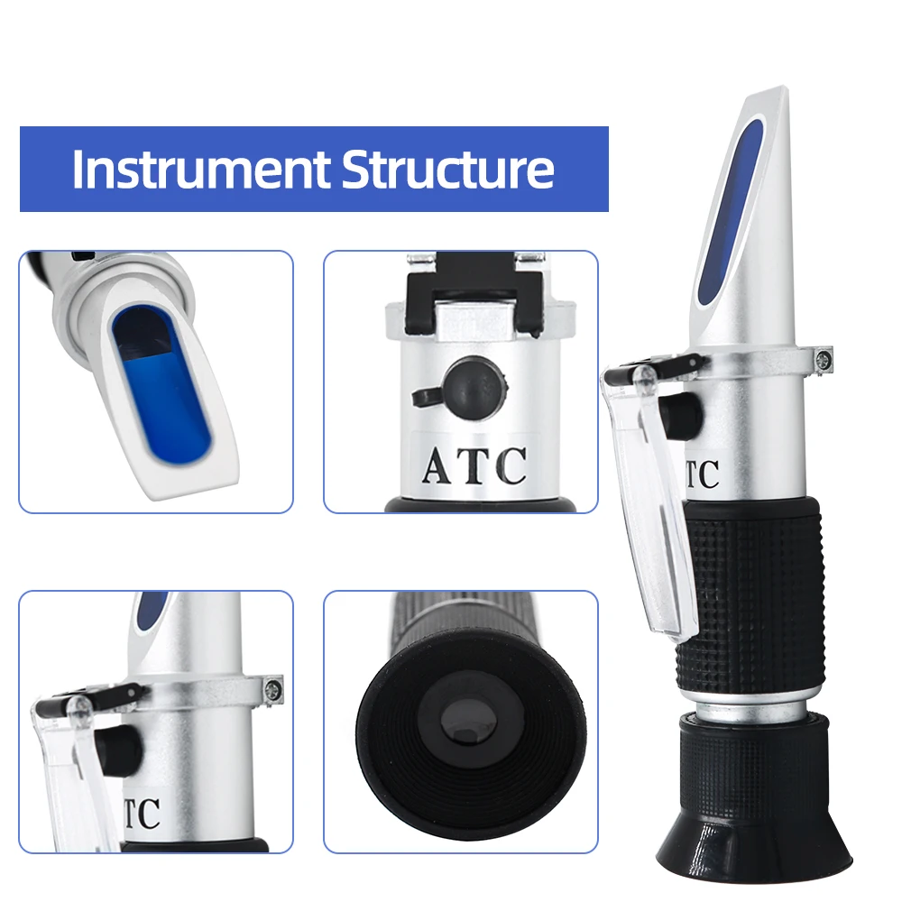 2 in 1 Handheld Brix Refractometer Tester Salinometer with ATC for Brine Fruit Beer Dual Scale Brix 0-32% Salt 0-28%