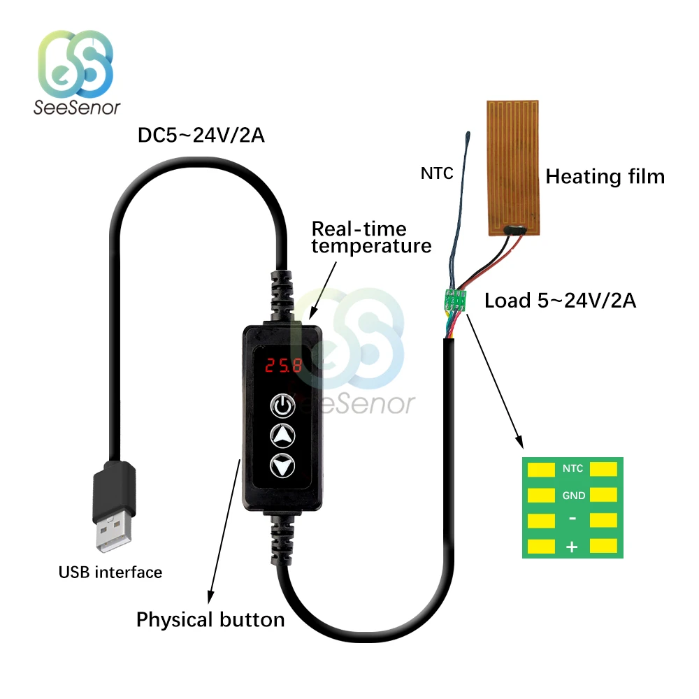 W-3301 DC 5-24V 2A Mini USB Temperature Controller LED Digital Thermostat Thermometer New Thermoregulator -40~120°C