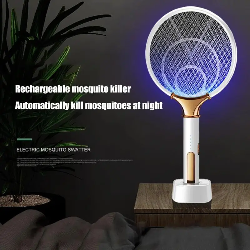 

2 in 1 Bug Zappers LED Light 3000V Electric Mosquito Swatter Trap USB Rechargeable Summer Fly Swatter Trap Flies Insect