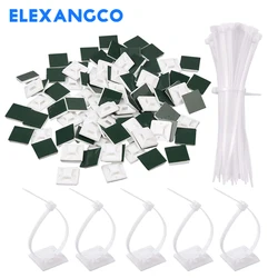 100Pcs White Zip Tie Adhesive Mounts Self Cable Tie Base Holders With Screw Hole And Multi-Purpose Cable Clips 20x20 25x25