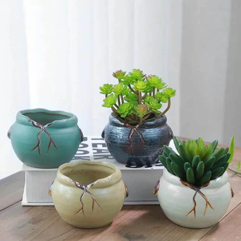 Ceramic Flowerpot Flower Pot Planter Vase Creative Mini Succulent Plant Pot Bonsai Container Office Balcony Home Garden Decor