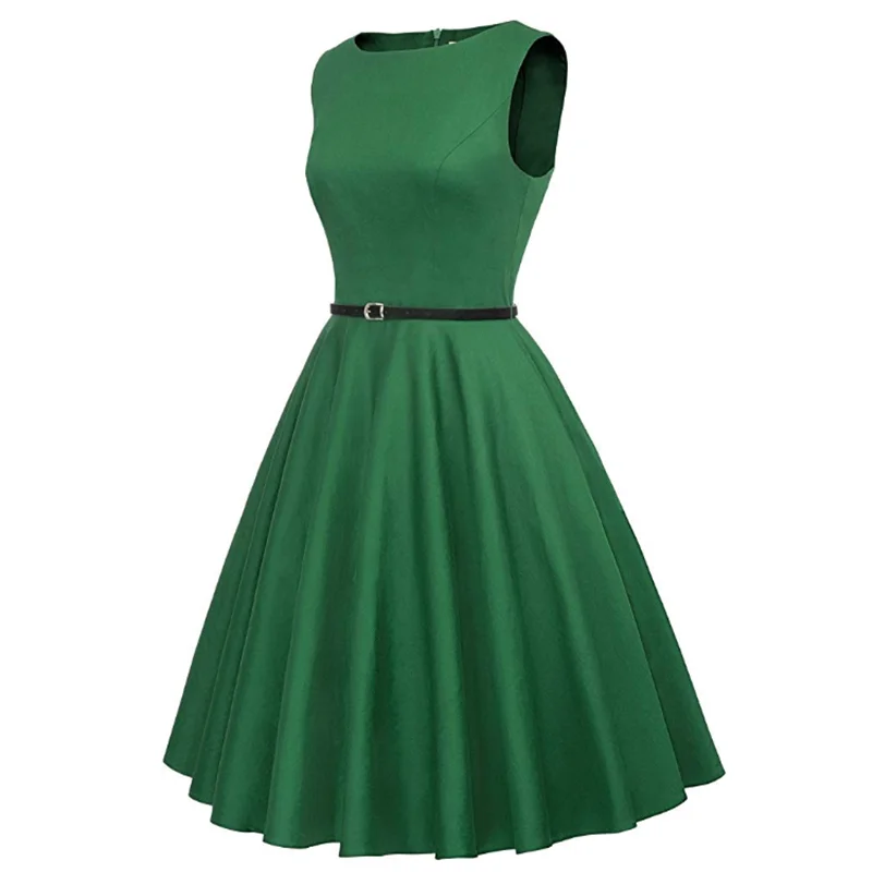 Vestido Vintage sin mangas de verano para mujer, traje de Swing rojo Retro de los años 50, vestido Formal de fiesta de Gala de Navidad, vestidos Rockabilly verdes de los años 70