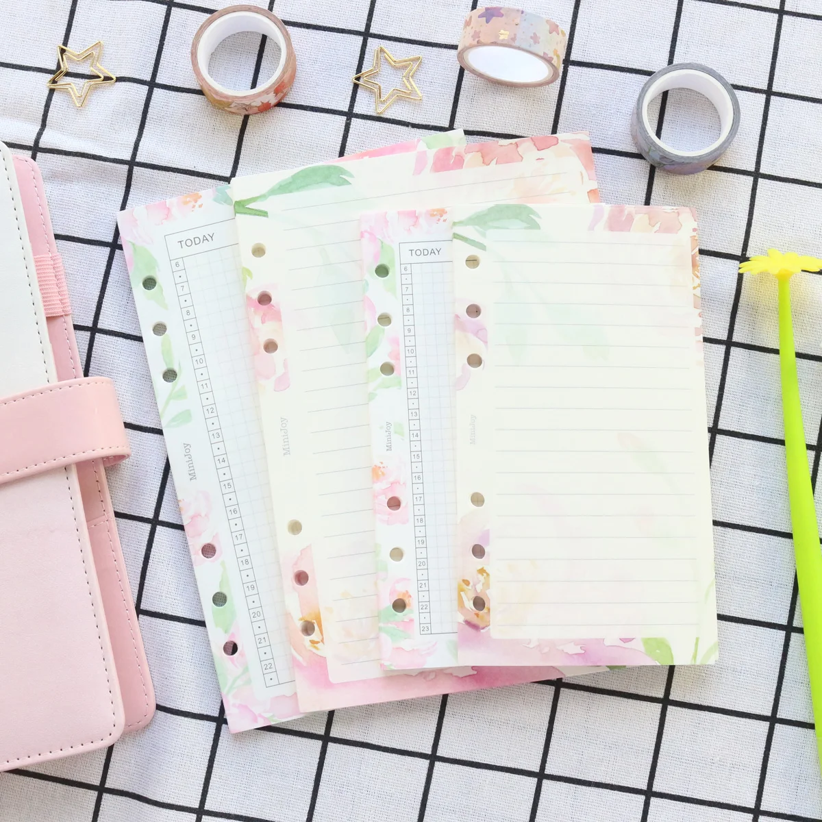 Domikee New cute candy flower 6 holes filling inner paper sheets for binder spiral notebooks stationery:line daily planner A6A5