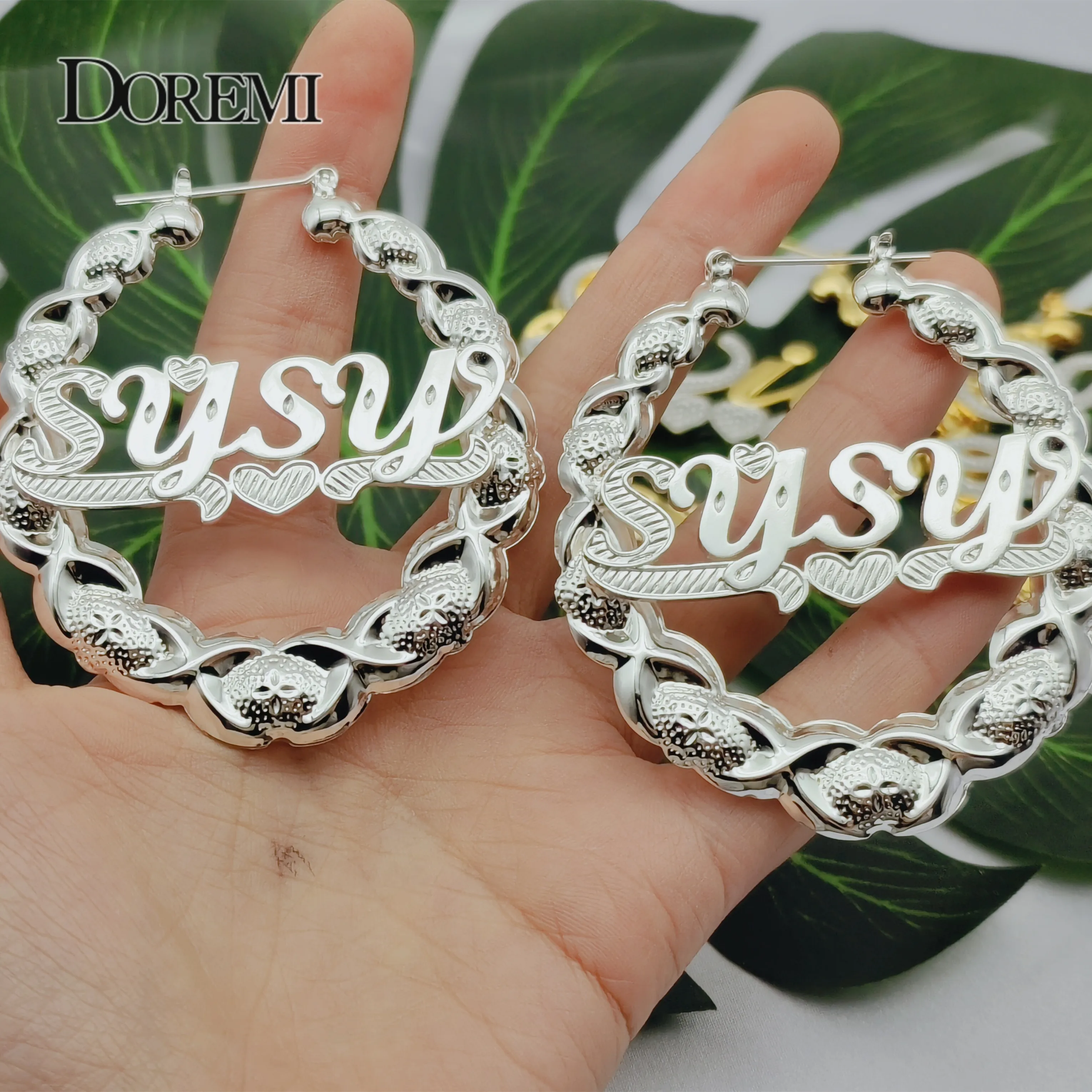 Hiphop Sexy XOXO Custom Bamboo Hoop Earrings Personalized Name Earring 3D Hoops Style Custom Earring for Christmas Gift