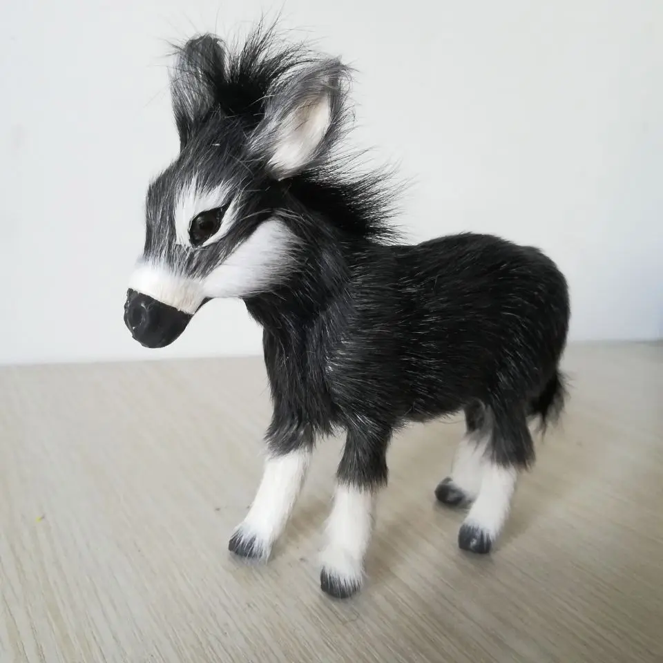 small simulation animal donkey 13x12cm model polyethylene&furs dark gray donkey handicraft,decoration gift p0394