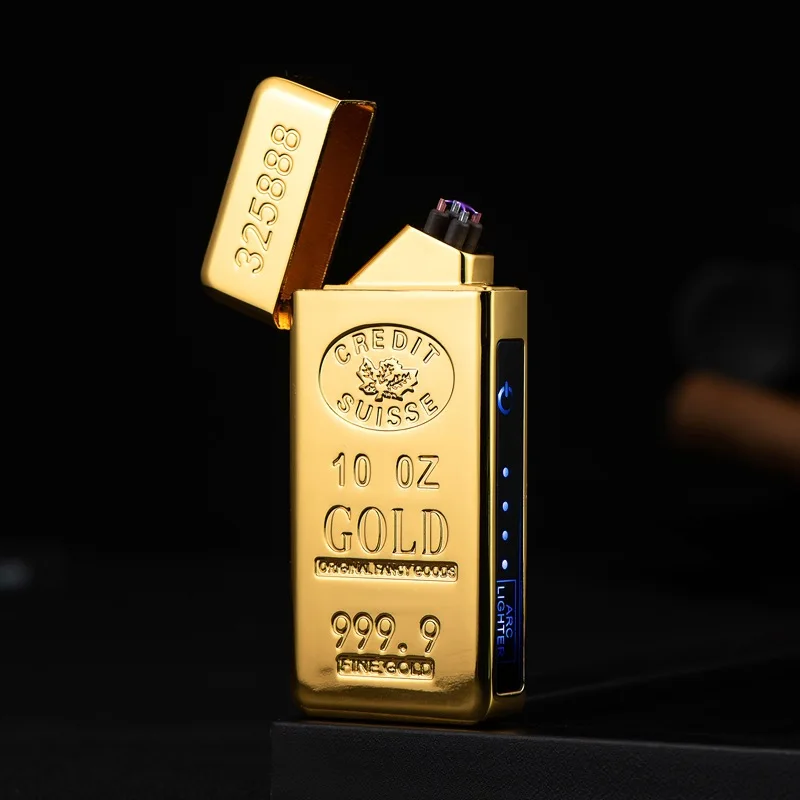 Gold Bar Double Arc Lighter USB Charging Electronic Cigarette Lighter Smoking Accessories for Weed Safe and Cool Lighter