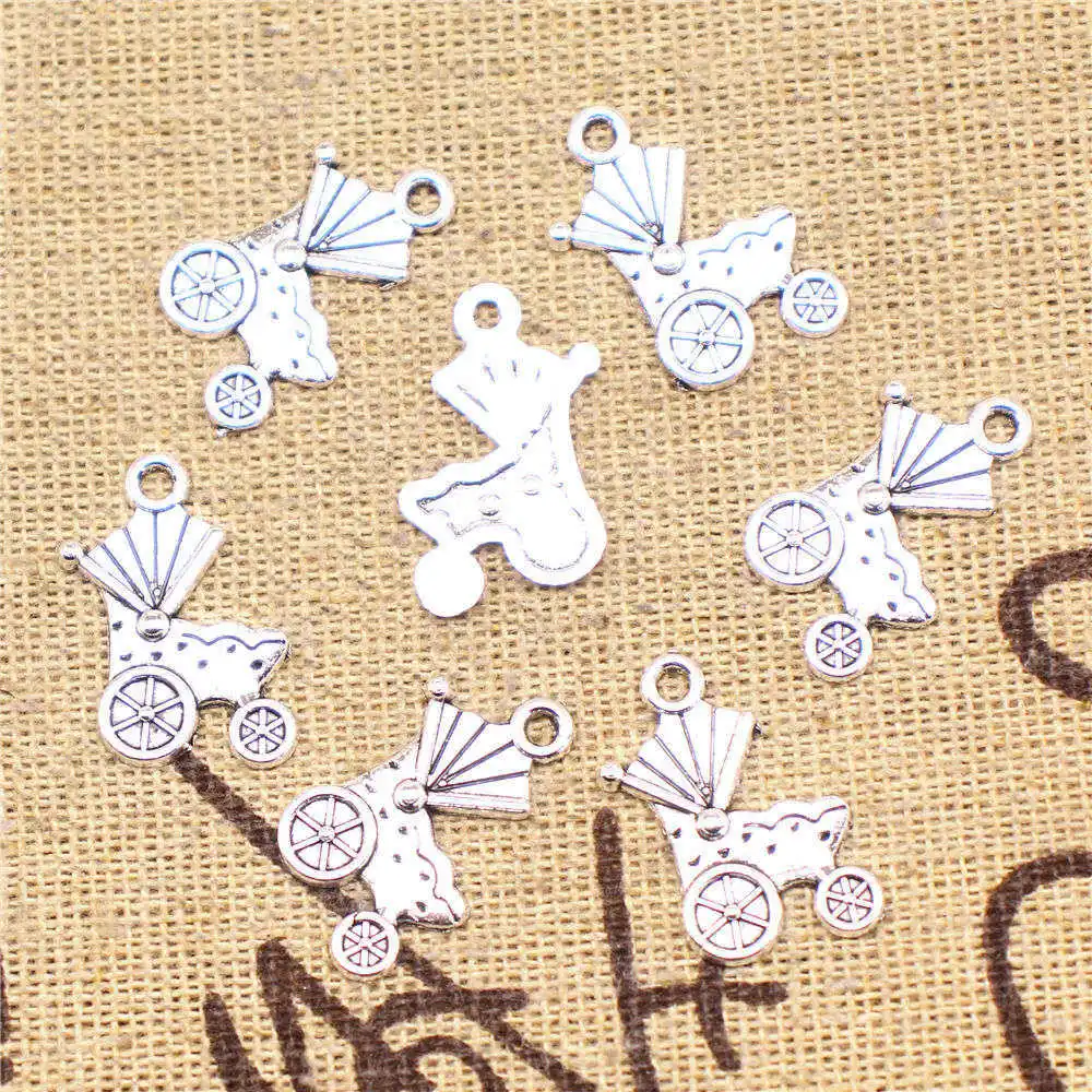 Charms For Jewelry Making 8x19mm Baby Carriage Charms Antique Silver Color 20pcs