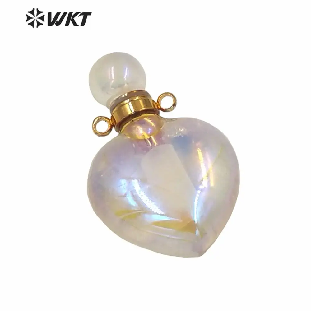 WT-P1595 Shinny Heart Shape Stone Necklace Pendant With Double Loops Aura Spirit Crystal Quartz Perfume Bottle Jewelry