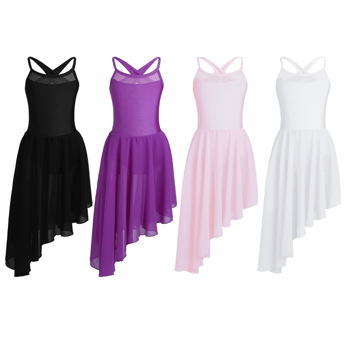 Crianças meninas ballet vestido sem mangas malha splice irregular hem dança ginástica collant vestido ballet traje desempenho wear