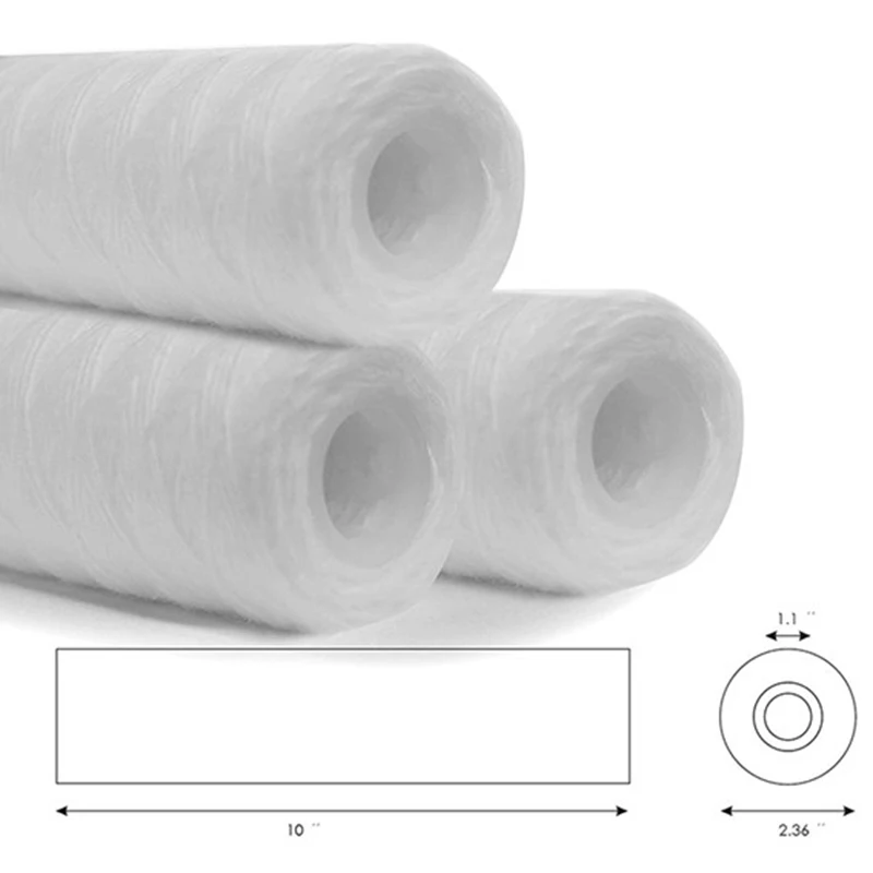 3Pcs Water Purifier 10 Inch String Wound Filter Cartridge 5 Micrometre PP Cotton Filter Sedmient Filter