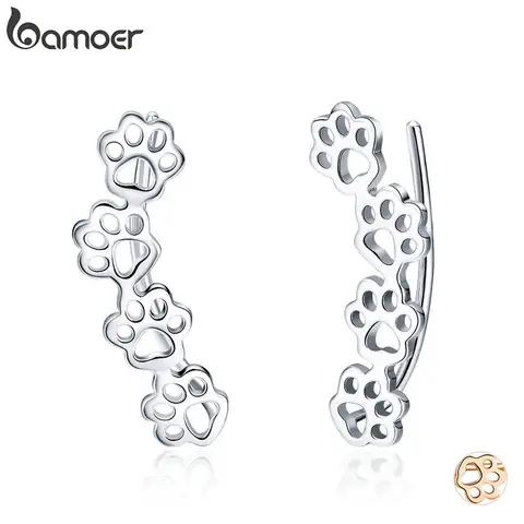 Sterling Silver Paw Print Earrings bamoer