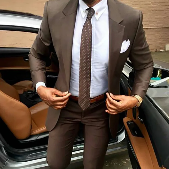 

2021 Latest coat pants designs Brown men suit Slim fit elegant tuxedos Wedding business party dress Summer jacket and pants