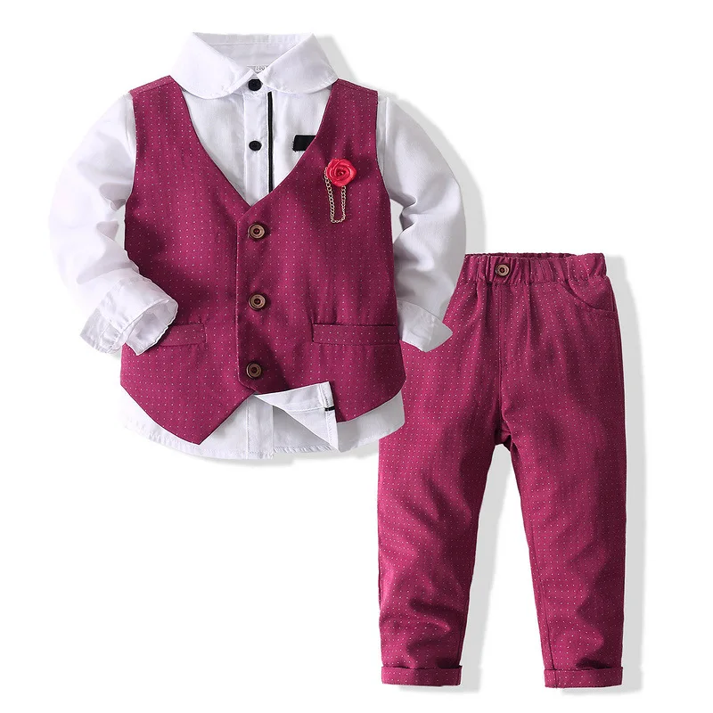 2021 New Boys Suits Host Dress Kids Party Classics Style Gentleman Childrens Clothes 3 Piece Suit Shirt Vest Trousers Sets