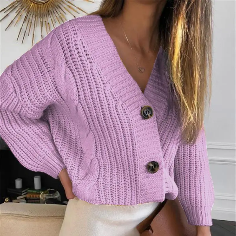 Cárdigan de punto para mujer, suéter de manga larga con cuello en V, ropa de calle informal, abrigo de moda, estilo de otoño e invierno