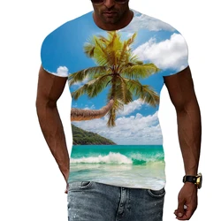 Summer Men Fashion Beach Scenery graphic t shirts Casual Interesting Scenery Print short sleeve t-shirts Hip Hop Harajuku tshirt