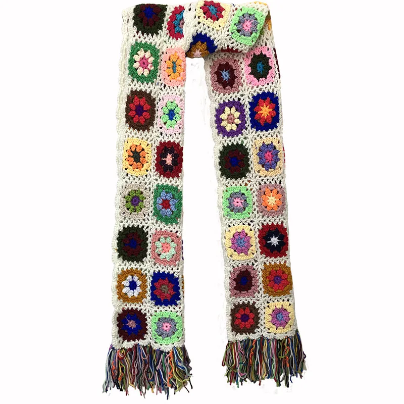 Customized Handmade Scarf Women Tassel Wrap 200*26cm Big Granny Square Crochet Autumn Winter Manual Christmas Party Gift Scarves