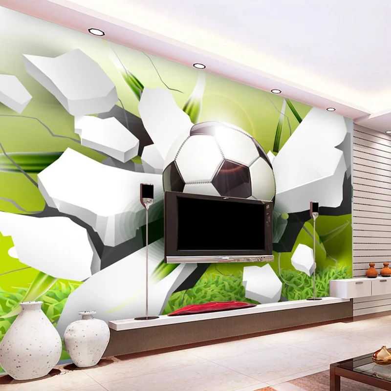 Custom Mural Photo Wallpaper Modern 3D Stereoscopic Football Broken Wall Living Room Sofa TV Background Wall Home Decor Poster