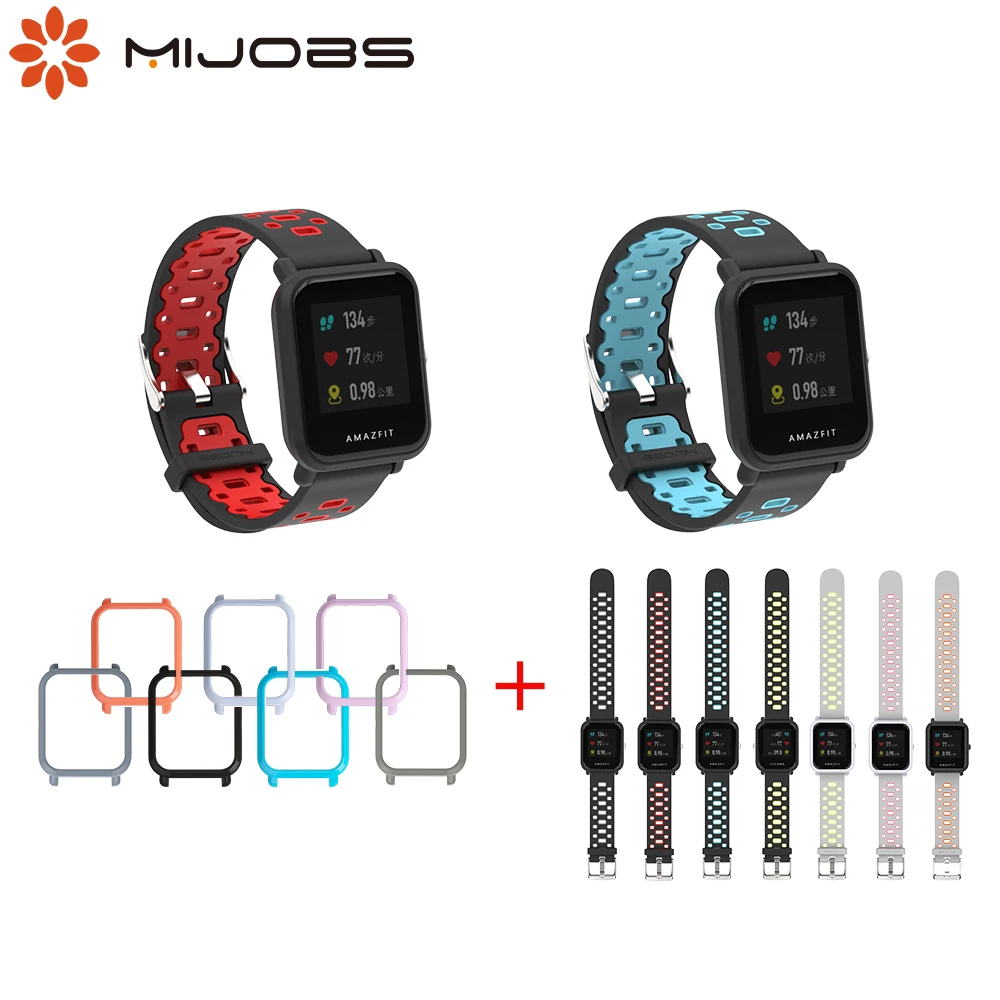 Correa y funda para Huami Amazfit Bip, conjunto de pulsera de silicona, Protector de parachoques para reloj juvenil, BIT PACE Lite