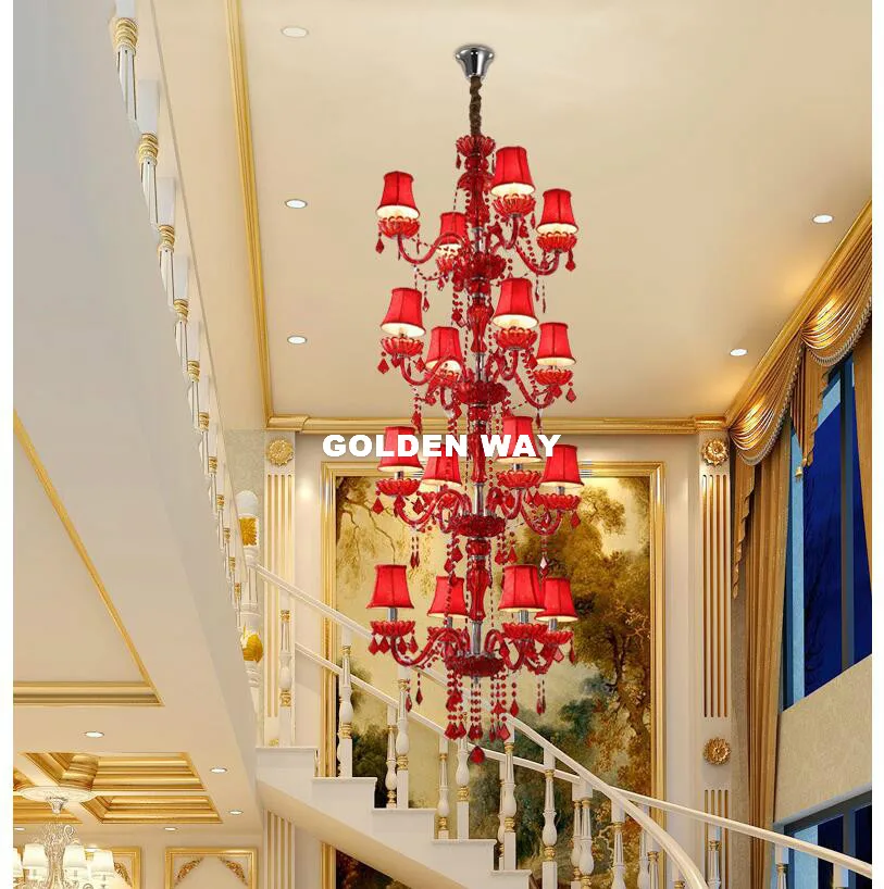 

Luxury Red 16arms Chandelier Lustre Crystal Pendant Abajur Without Lampshade Red lustres De Teto K9 Chandeliers