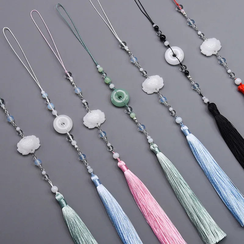 Retro Chinese Style Tassel Waist Pendant Keychain Hanfu Clothing Charm Accessory Classic Simulation Jade Decor For Friends Gift