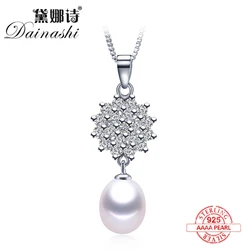 2026 New Fashion Flower Zircon 100%Natural Freshwater Pearl Pendants For Women Elegant 925 Sterling Silver Necklace Fine Jewelry