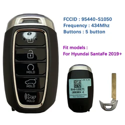 Clé sans clé intelligente à 5 boutons, télécommande pour Hyundai Santa Fe 433 +, puce 47, 2019 MHz, FCC 95440-S1050, marché secondaire, CN020168