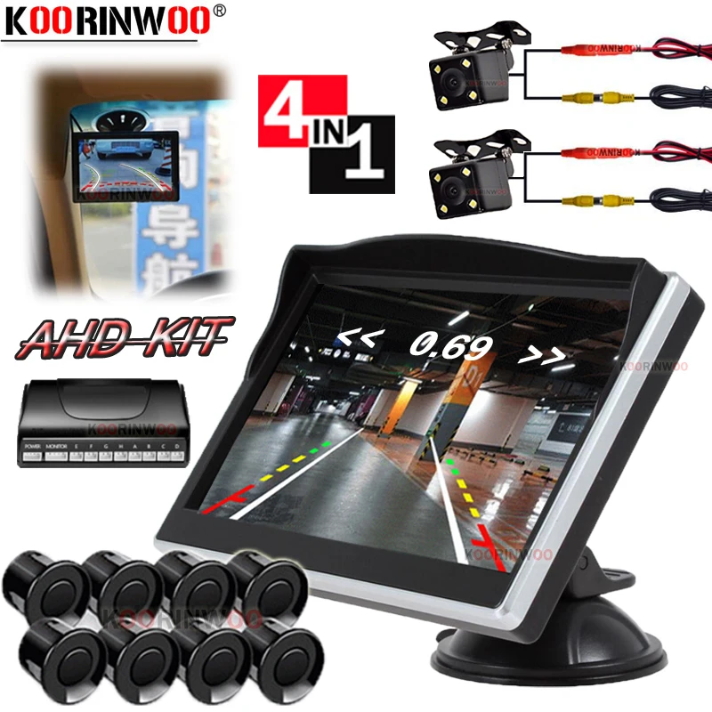 

Koorinwoo Full Kit AHD Car Parkmaster Parking Sensor 8 Radars Video System Reversing Monitor Dynamic Trajectory Dash Camera all