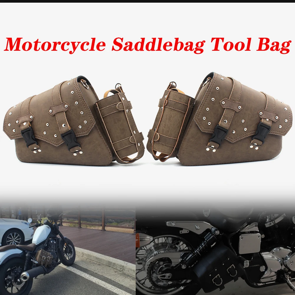 

Motorcycle Side Saddle Bag PU Leather Luggage Tool Saddlebags Multifunctional Motorbike Back Seat Bags Motorcycle Accessories