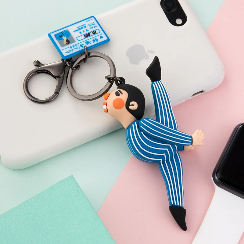 Soft PVC Dancing Girl Boy Keychain Blue Couple Aipod Pendant Metal  Keyring Phone Bag Car Lanyard Cute Jewelry Doll Accessory Gi