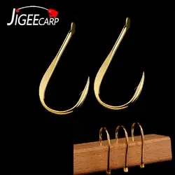 JIGEECARP 100pcs High Carbon Steel Fishing Hook with Barb Strong Golden Coating Carp Hooks Size 1 2 4 6 8 10 Japan Fish Hook