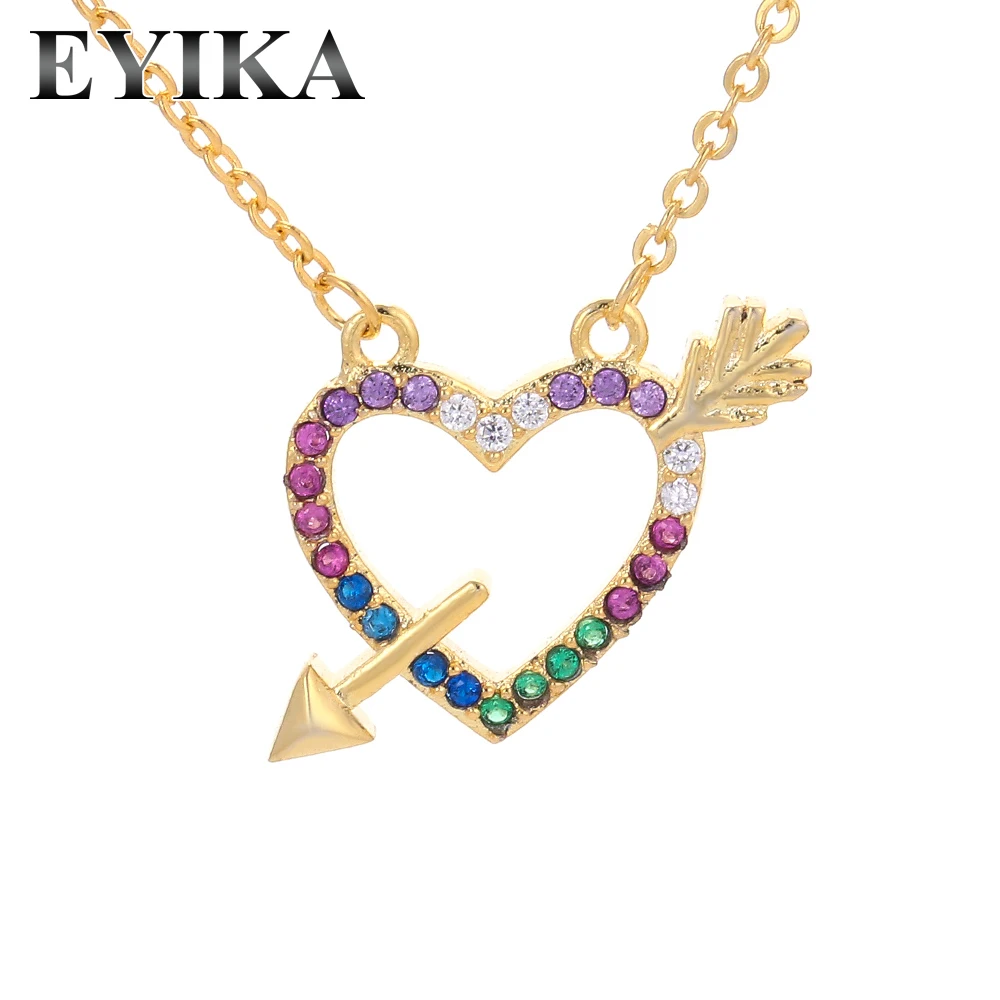 EYIKA Fashion Rainbow Moon Star Heart Horn Knife Pendant Necklace Mixcolor Zircon Clavicle Chain Women Jewelry Gold Silver Color