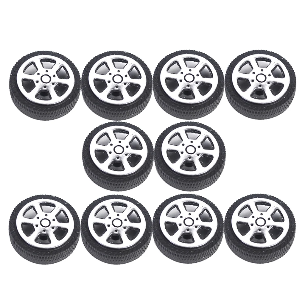 10Pcs Plastic Wheel Rims & Tire Tyres, Build Parts for Model Car Toys, Science Project Robot Making (30mm x 1.9mm shaft)