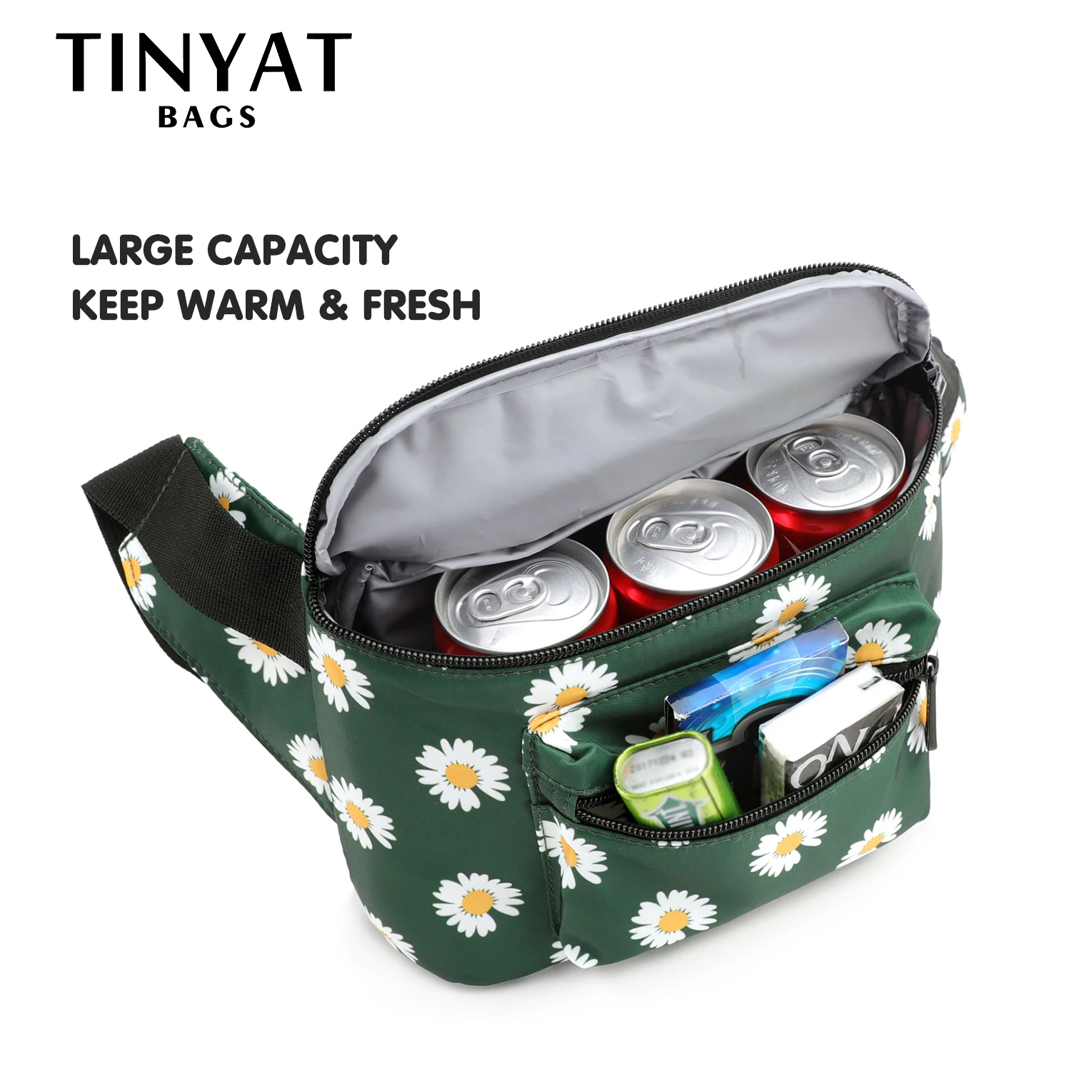 TINYAT Women Print Daisy Waist pack Bag Female Canvas Bag Belt Fashion Casual Belt Pouch Female Travel Banana bags Girl Fanny