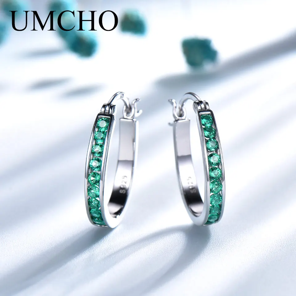 

UMCHO 925 Sterling Silver Clip Earrings For Women Emerald Gemstone Wedding Engagement Fine Jewelry Valentine Gift