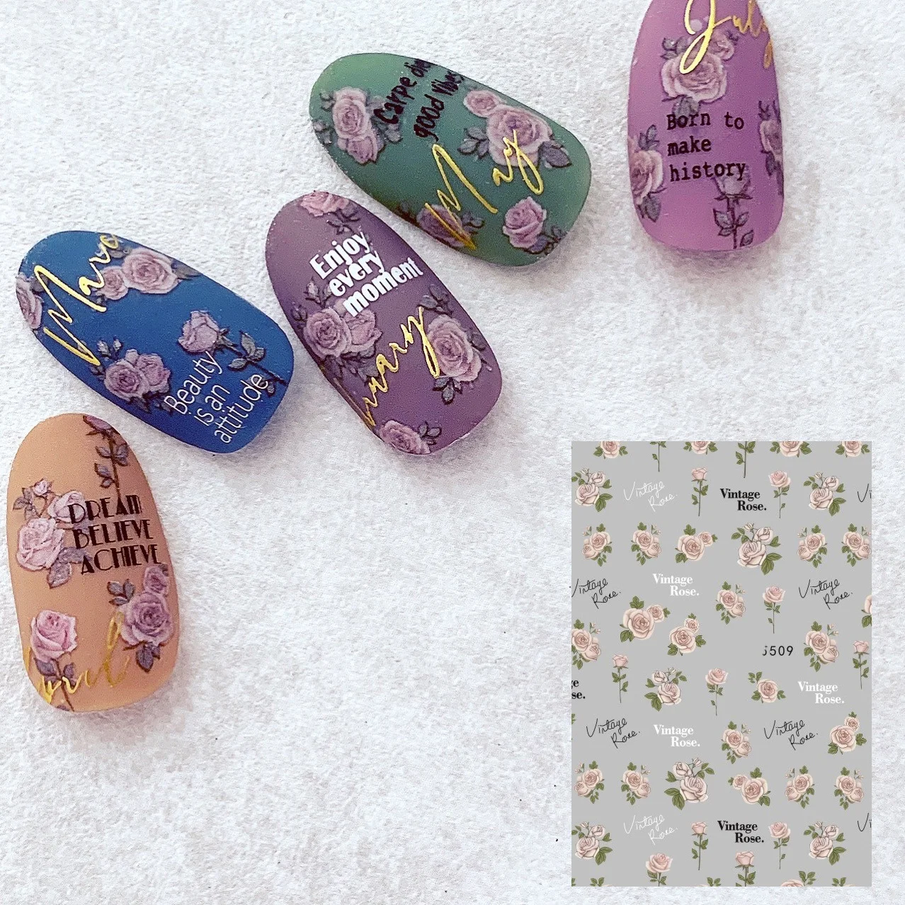 

2021 New 3D Nail Art Stickers Bohemia Small Rose Flower Image Nails Stickers For Nails Sticker Decorations Manicure Z0407-1