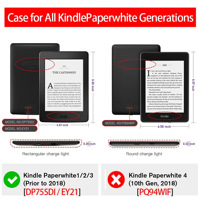 Kindle Paperwhite Case 7th Generation Cover for Kindle Paperwhite 3/2/1 (DP75SDI/EY21) with Smarter Sleep/Wake Stand/Hand Strip