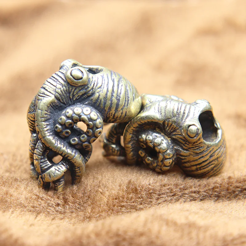 Retro Brass Sea Animal Octopus Knife Beads Outdoor EDC Umbrella Rope Pendant DIY Paracord Bracelets Accessories Lanyard Hangings