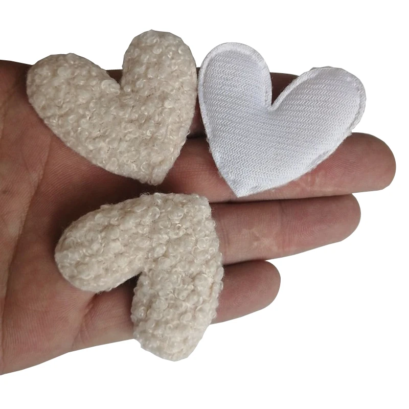 20Pcs 5cm*4cm Teddy Fur Felt Love Heart Padded Patches Appliques Ornaments DIY Craft Supplies Kids Hair Pin Accessories Material