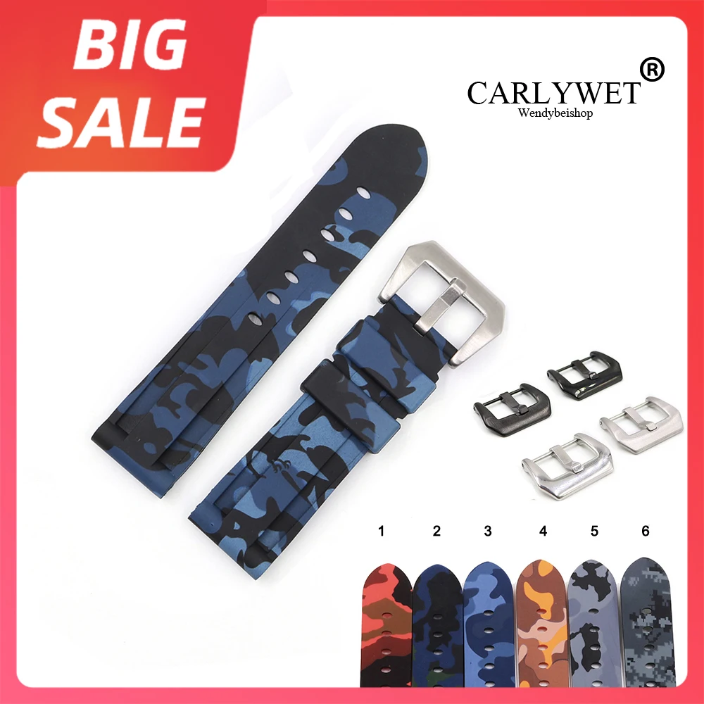 

CARLYWET 22 24 мм Высокое качество Роскошный Камуфляжный серый водонепроницаемый силиконовый резиновый сменный ремешок для часов Ремешок Для ...