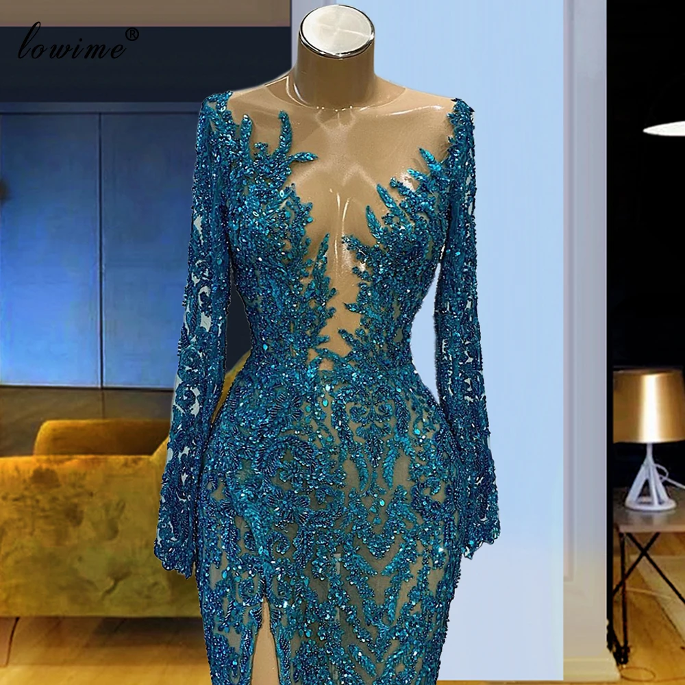 Plus Size Green Glitter Celebrity Dresses Long Sleeves Prom Party Dresses Mermaid Vintage Evening Gowns Vestido De Mujer