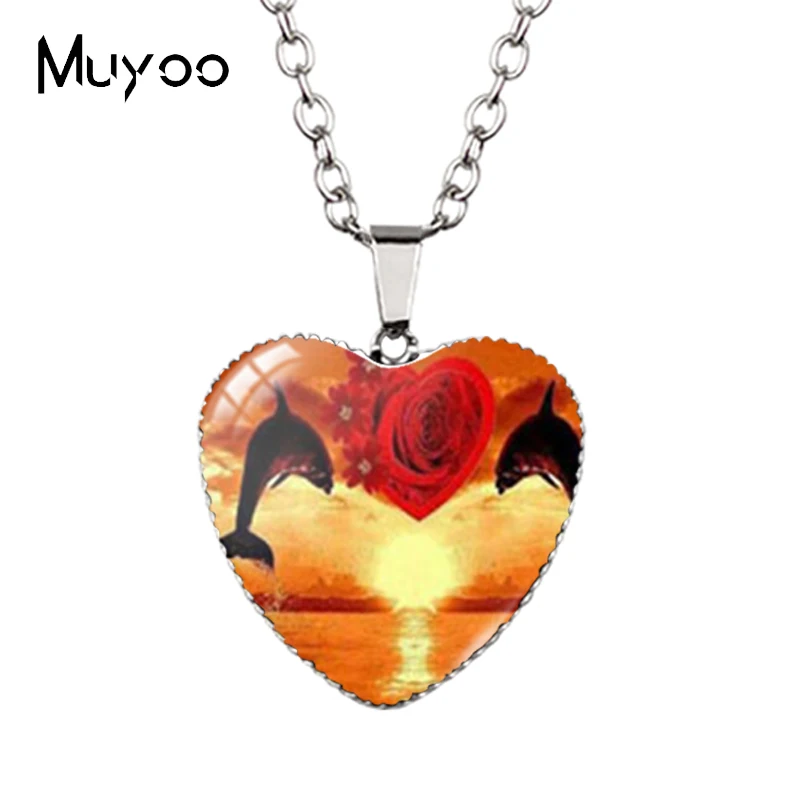 New Arrival Animal Dolphin Couples Heart Handmade Heart Necklace Cute Dolphins Heart Pendants Hz3