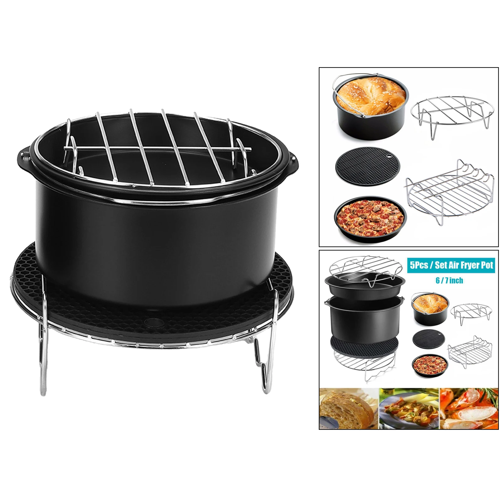 Air Fryer Acessórios Incluindo 6 Polegadas, Bolo Barril, Assadeira, Panela, Grill,Pot Pad, Pot Rack com Silicone Mat