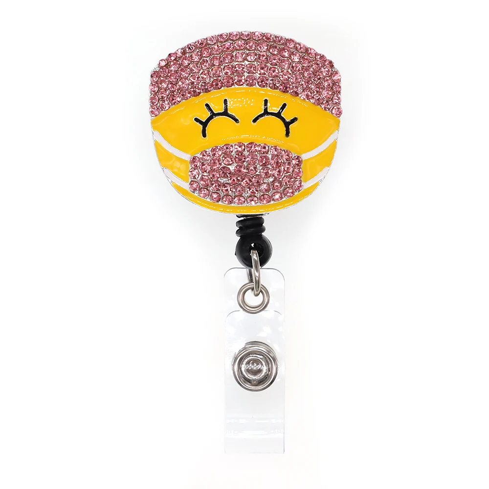 

10pcs Rhinestone Cartoon Men and Women with Protective Mask Retractable Badge Holder Protection Awareness Badge Reels