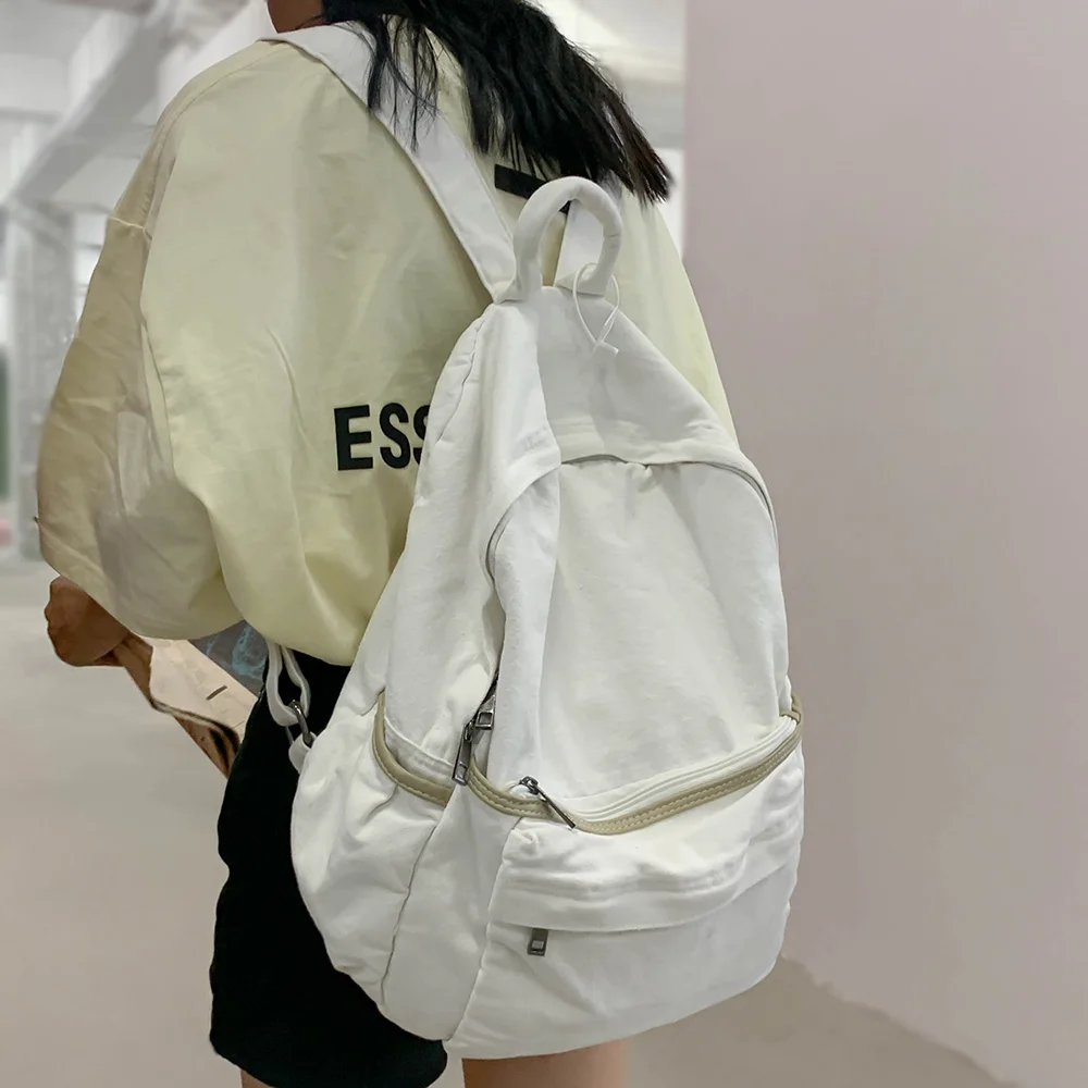 Fashion Girl Solid Solor Canvas College Backpack Women Travel Teen Bag Ladies Harajuku Cute Bag Female Laptop Student Backpacks