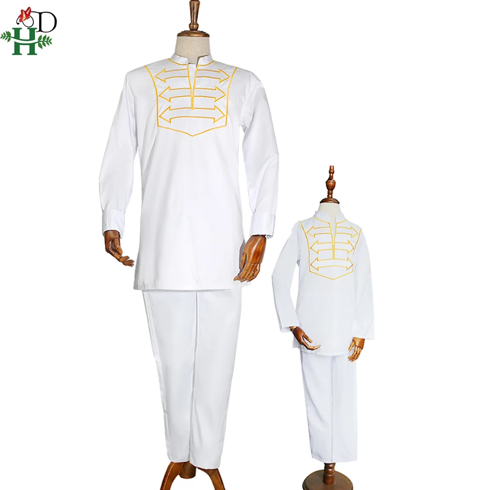 H&D 2022 Kid Boy African Clothes Long Sleeve T shirt Pants Suit For Children Dashiki Embroidery Clothing Party Wears Outfits