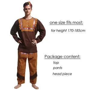 Umorden الكبار الهندي الزوجين الملابس الأصلية النساء الرجال البدائية رجل الكهف زي شرابة هالوين كرنفال حزب يتوهم اللباس أعلى 6 فستان للحفلات الهندية للبيع - رقم 6