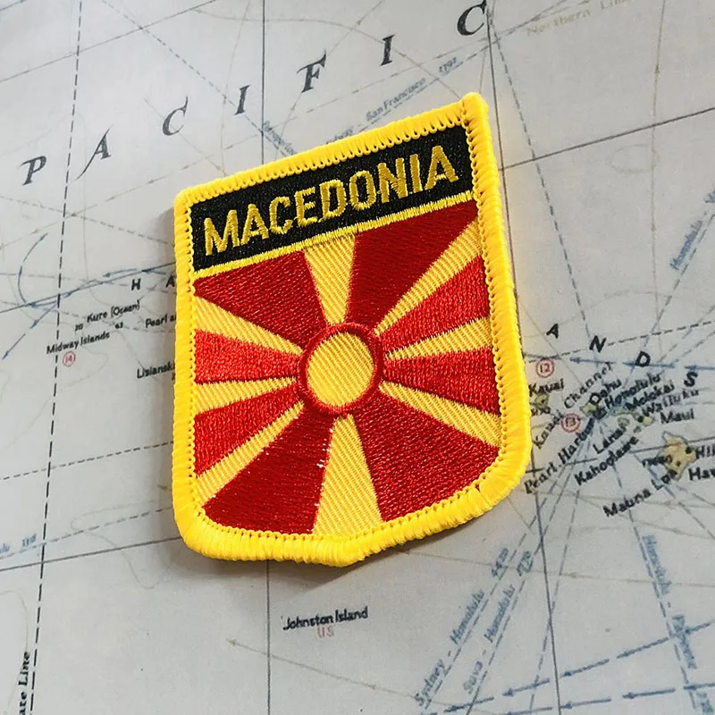 MACEDONIA National Flag Embroidery Patches Badge Shield And Square Shape Pin One Set On The Cloth Armband Backpack Decoration