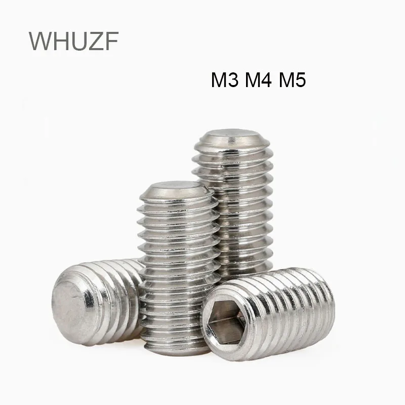 WHUZF Stainless Steel Recessed Hexagon Socket Set Screw Machine Rice Screw Headless Top Set Screw Din916 M3/M4/M5*3mm-40mm