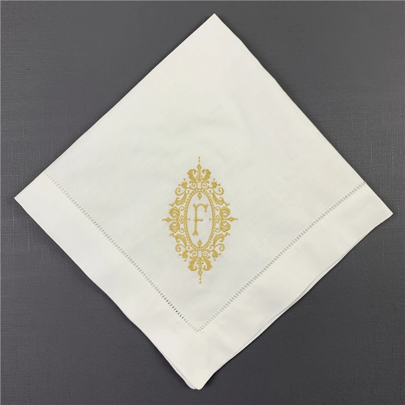 Set of 12 Excellent Monogrammed Dinner Napkins White Hemstitch Linen Table Napkins 20x20\